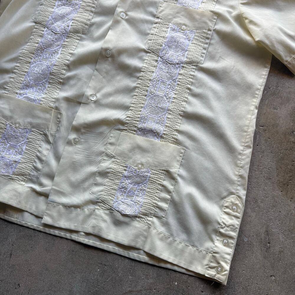 Vintage 1970s Guayabera Embroidered 4-Pocket Short Sleeve Shirt Mens Size Large - Picture 6 of 10